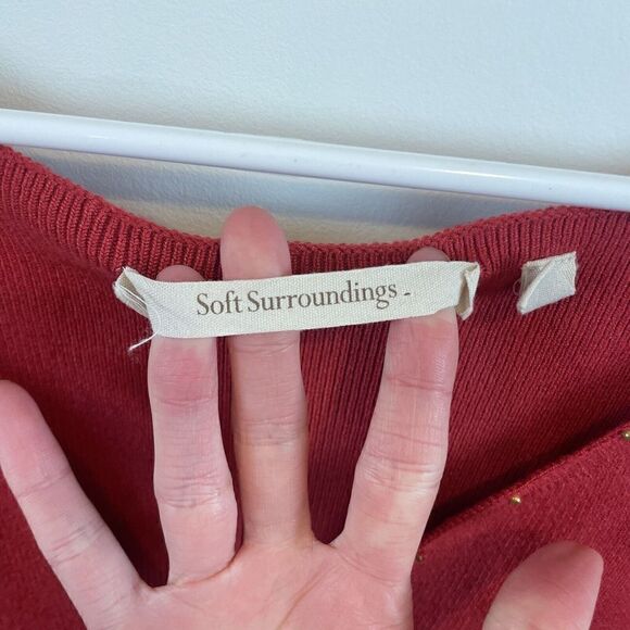 Soft Surroundings Size Large Red Gold Beaded‎ Sweater Rayon Nylon Spandex - Picture 6 of 6